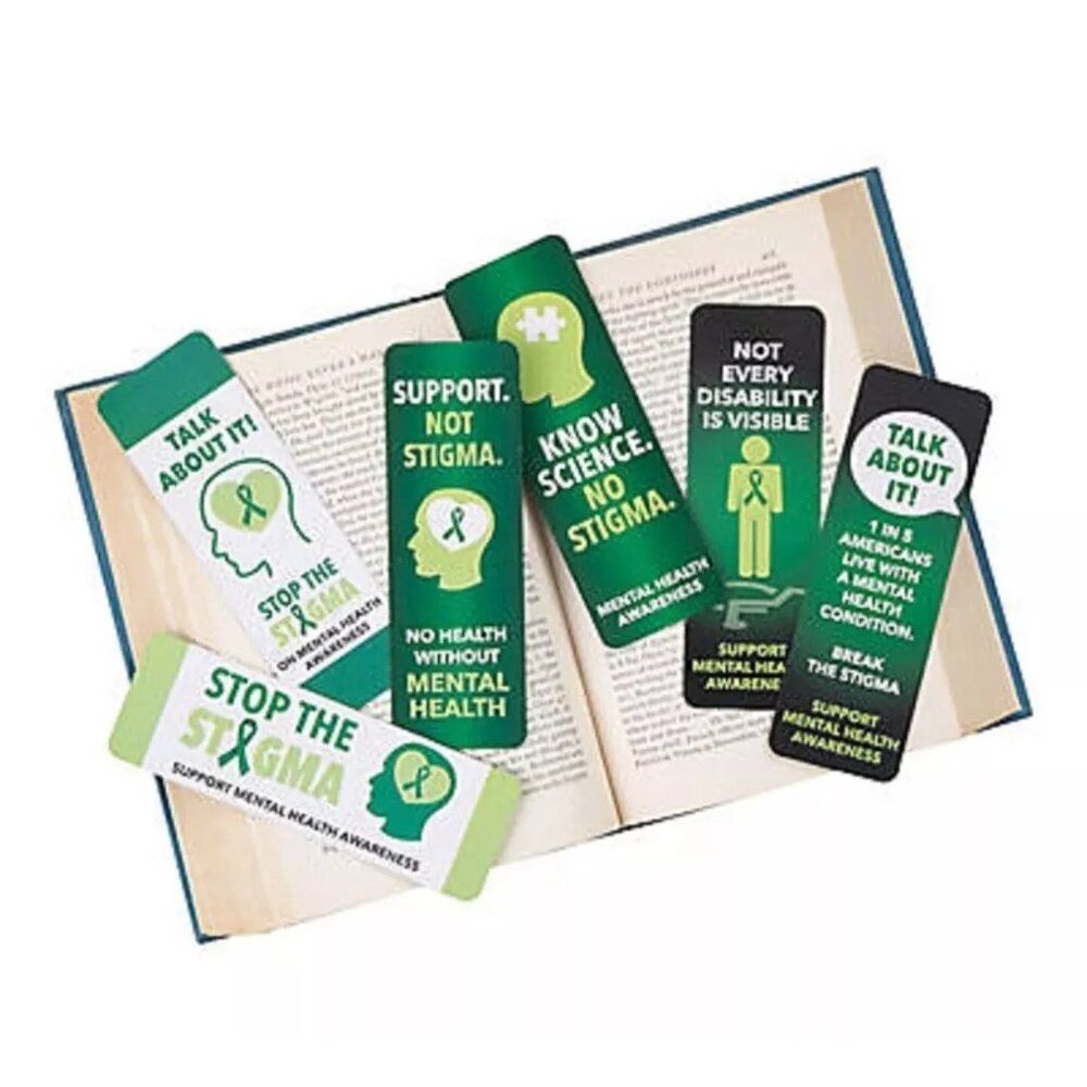 Mental Health Awareness Bookmarks Green Ribbon Awareness ~ 48 Bookmarks